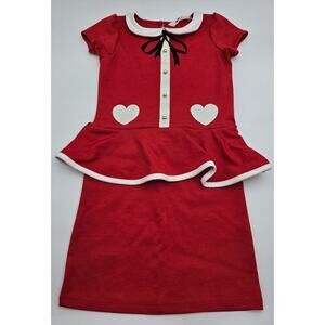 H&M Girl's Size 6-8 Red and White Valentines/Xmas Peplum Dress